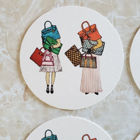 NWT Fashion Coasters Set of 4 Cute Hand Drawn Unique Handbag Sketches - Picture 9 of 11